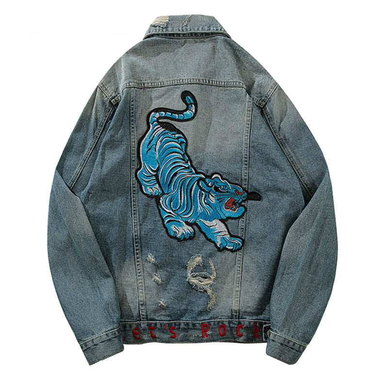 Tiger Ripped Denim Jean Jacket